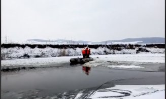 Cățel captiv în apele înghețate ale Someșului, salvat de pompierii din Dej