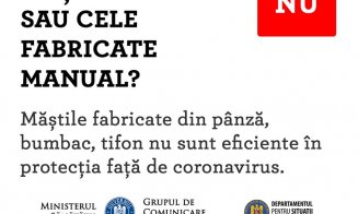 Măștile fabricate manual sau din pânză/bumbac/tifon nu protejează împotriva infecției cu coronavirus