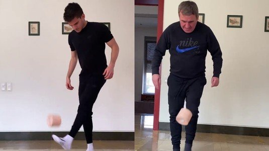 Gică și Ianis Hagi au jonglat cu sulurile de hârtie igienică
