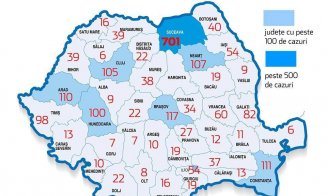 Harta cazurilor din România pe judeţe. Clujul, pe locul 6 naţional