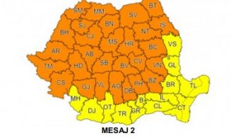 Cod portocaliu de ploi torențiale până deseară la ora 23 în majoritatea țării