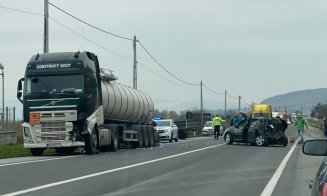 Accident cu trei mașini pe drumul Cluj - Dej