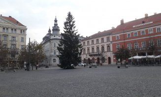 Clujul se pregătește de Crăciun! S-a montat bradul în Piața Unirii