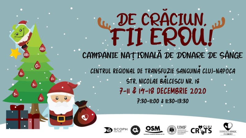 Start campaniei de donare de sânge „De Crăciun, fii erou!” Unde se poate dona la Cluj