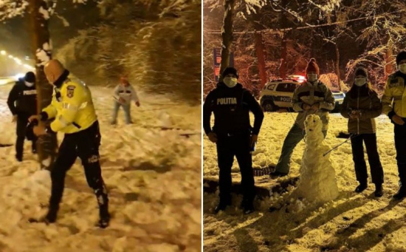 Au dat în mintea copiilor!  Imaginile cu doi polițiști care s-au jucat în zăpadă cu niște băieți au devenit virale