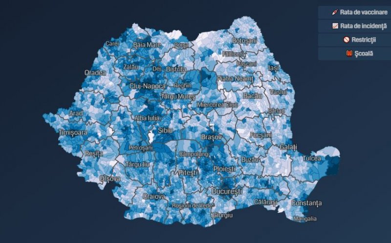 Harta vaccinării în România. VEZI procentul de vaccinare și incidența pe localități