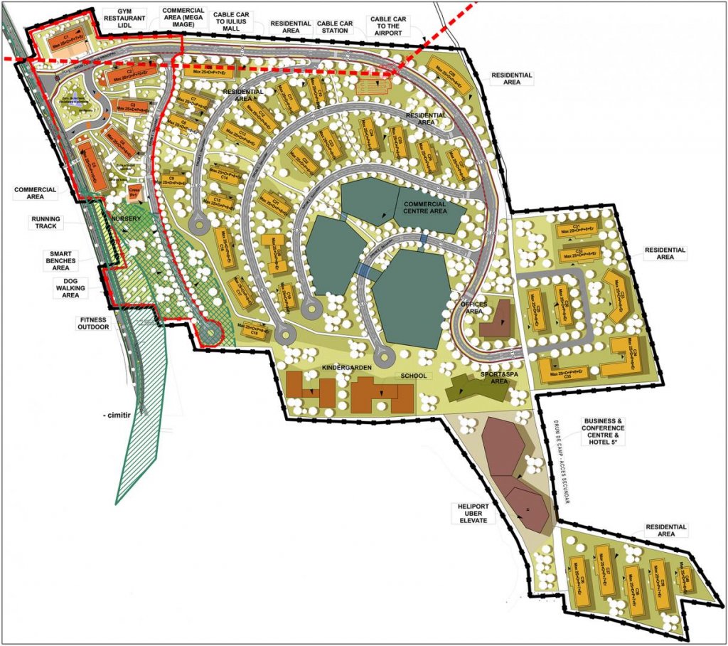 Masterplan pentru orăşelul cu 10.000 de apartamente, mall, heliport şi telegondolă din Someşeni. Clădiri de 11 etaje, sens giratoriu nou