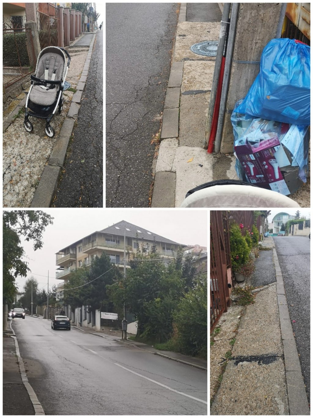 Trotuarele din Cluj, groaza părinţilor cu cărucioare: "abia 50 cm, stâlpi în mijloc, gropi, trepte"