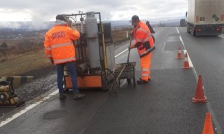 Reparații asfaltice cu tehnologia IR (infraroșu) pe un drum important din Cluj