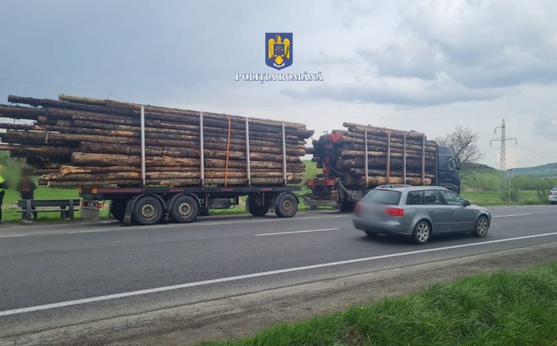 Hoţii din Cluj transportă lemnul furat ziua în amiaza mare, pe DN1, în camion cu remorcă