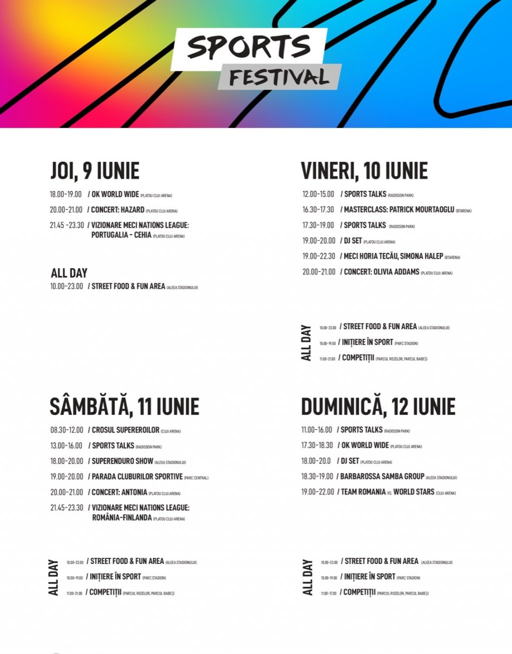 Programul Sports Festival 2022. Ce evenimente inedite au pregătit organizatorii