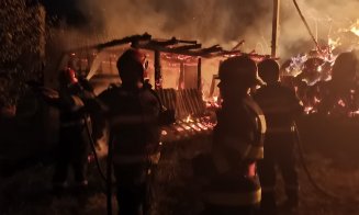 INCENDIU la un depozit de furaje din Cluj. A fost cuprins de flăcări şi adăpostul animalelor