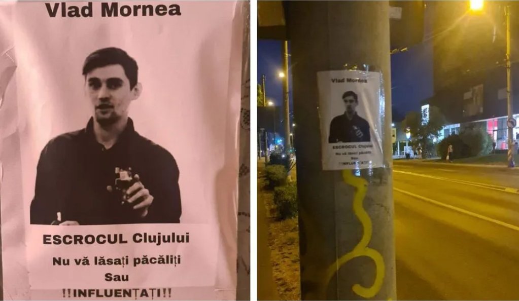 ”Țeparul Clujului” dat în vileag pe stâlpii de telegraf. Păgubiţii au lipit zeci de afișe cu chipul escrocului