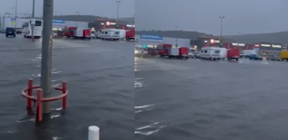 ,,Ștrand” la VIVO Cluj. Parcarea mall-ului e INUNDATĂ