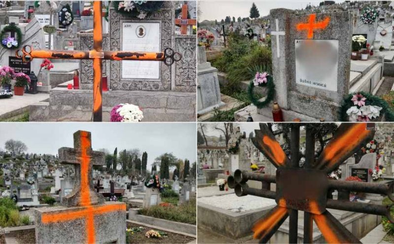 Cruci ÎNSEMNATE cu vopsea. Administrația unui cimitir vânează locurile de veci cu taxele neachitate şi ameninţă cu dezhumarea