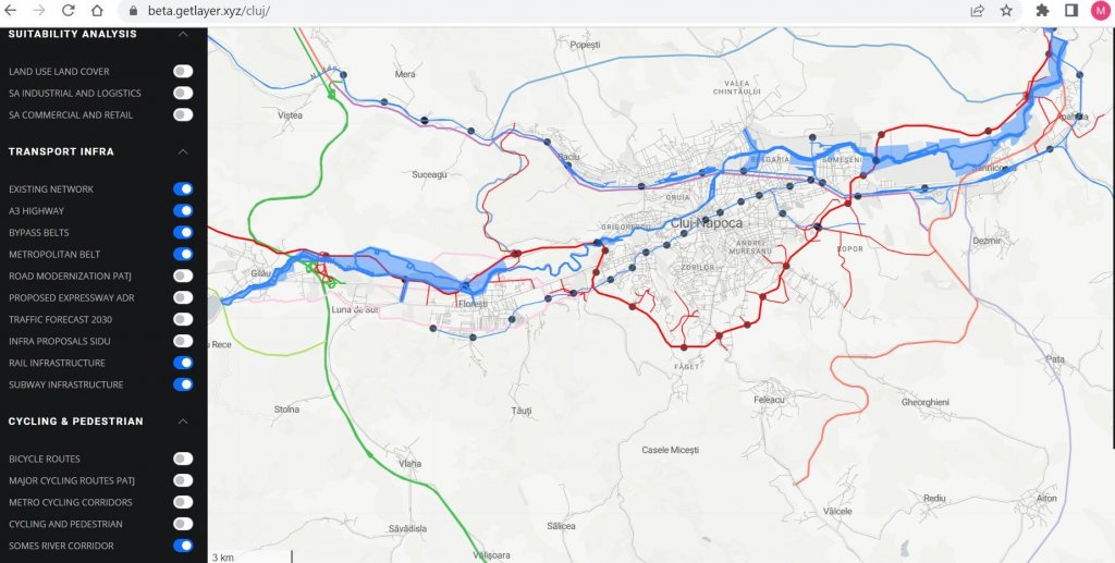 Hartă interactivă de mare complexitate a Zonei Metropolitane Cluj
