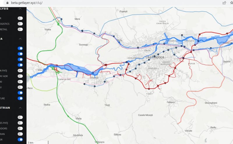 Hartă interactivă de mare complexitate a Zonei Metropolitane Cluj