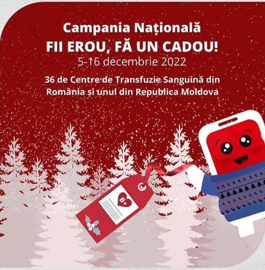 Campanie de donare de sânge la Cluj, înainte de Crăciun: "Fii erou, fă un cadou!"