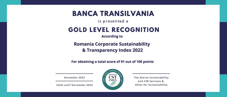 GOLD Level Recognition pentru Raportul de sustenabilitate BT 2021, în urma evaluării Romania CST Index