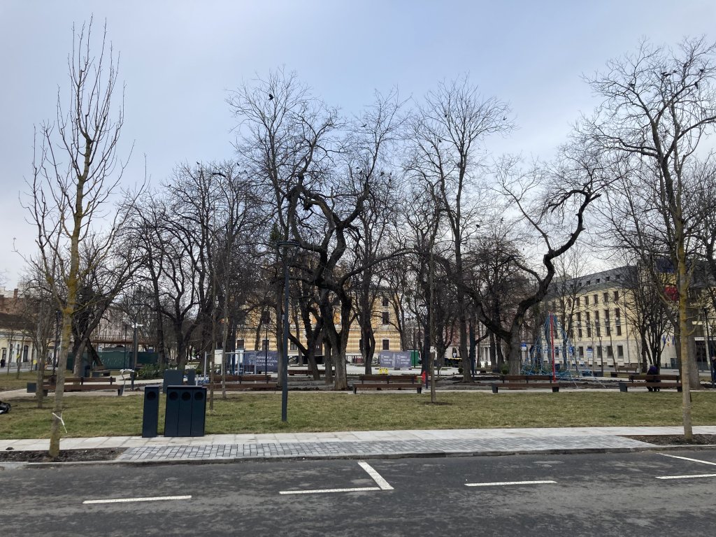 Parcul din spatele Teatrului Național, pe ultima sută de metri. Cum arată cu copaci noi, bănci și jocuri de copii