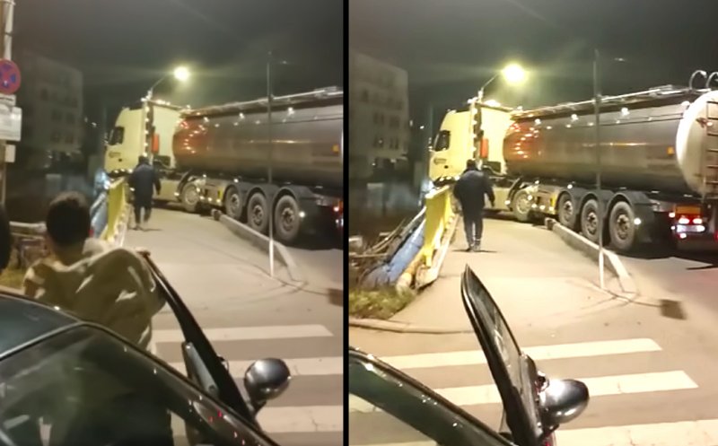 La un pas de TRAGEDIE, în Cluj-Napoca. O autocisternă pentru transport lichide inflamabile a ajuns pe contrasens, în podul de pe Oaşului