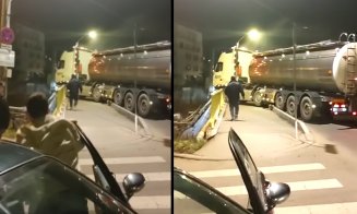 La un pas de TRAGEDIE, în Cluj-Napoca. O autocisternă pentru transport lichide inflamabile a ajuns pe contrasens, în podul de pe Oaşului