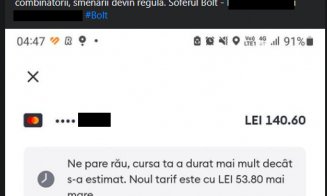Înșelătorie de tip „maimuța” la o cursă Bolt. „Vor să fure de unde apucă” / „Am pățit asta la Cluj” / „Mai bine cu taxi”