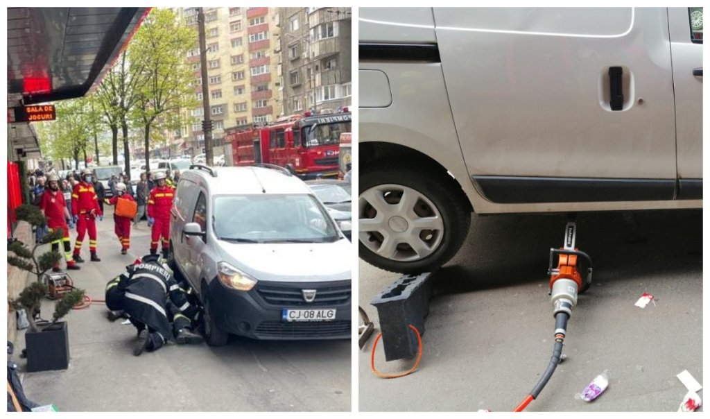 Femeie de 70 de ani, prinsă sub o mașină pe o stradă din Cluj-Napoca. Pompierii și SMURD-ul au intervenit imediat