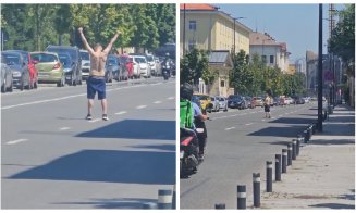Imagini ȘOCANTE în Cluj-Napoca! Bărbat la bustul gol, filmat în timp ce se plimbă pe mijlocul străzii și se aruncă în fața mașinilor