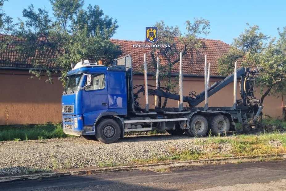 Transport ilegal de lemne, săltat de polițiști în Cluj. Camionul și lemnele, confiscate