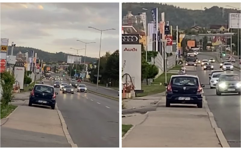 La Cluj trotuarul este mai nou bandă pentru mașini! Șofer surprins cu mașina pe trotuar / “Măcar a semnalizat”