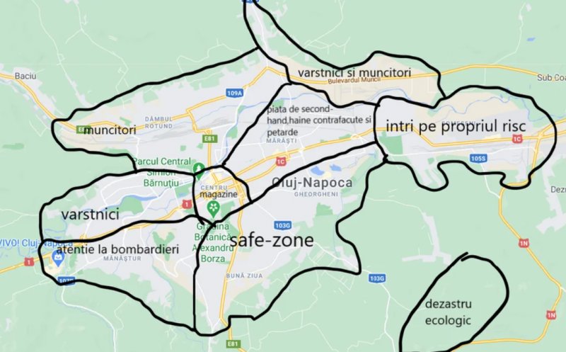 “Hartă" orientativă creată de un clujean pentru cei care vor să se mute în Cluj-Napoca. Sunteți de acord cu el?