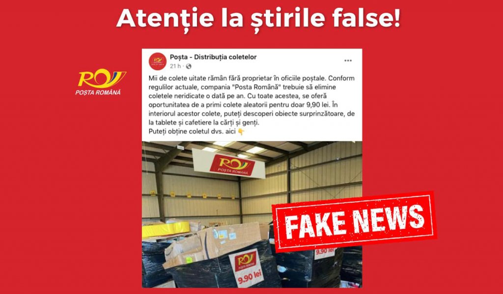 ÎNŞELĂCIUNE ONLINE. Avertismentul Poștei Române: Nu vindem pachete nerevendicate pe Facebook, la prețul de 9,90 lei