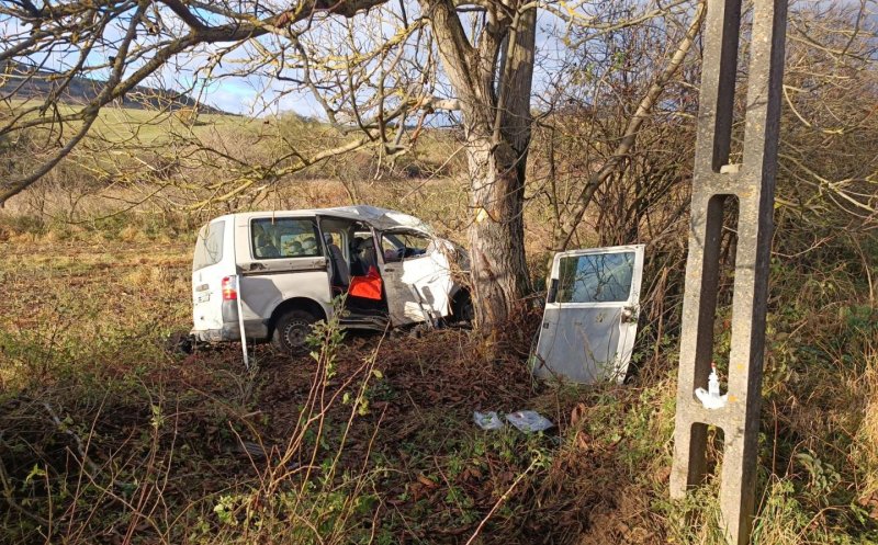 Cum s-a produs accidentul GRAV din Vultureni? Un microbuz a intrat într-un copac / Elicopterul SMURD a intervenit