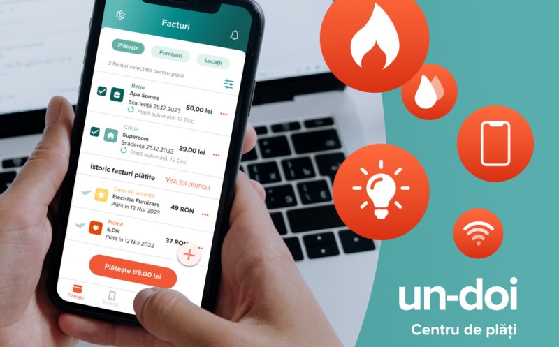 Acum plătești automat facturile pentru Compania de Apă Someș și Supercom, prin aplicația un-doi Centru de plăți 