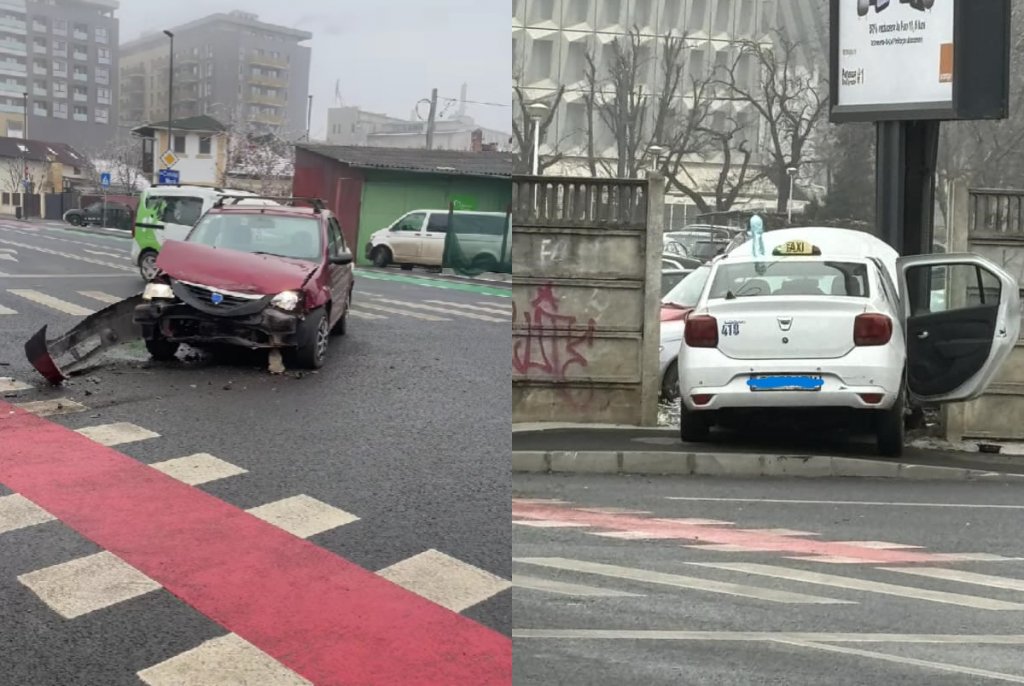 ACCIDENT în apropiere de Platinia! Două mașini, implicate / Un taxi a ajuns în gard