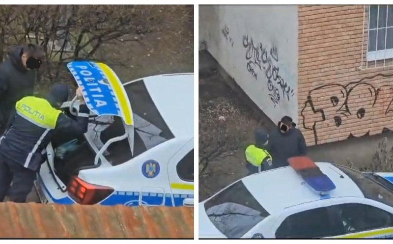 Doi polițiști din Cluj, filmați în timp ce își împărțeau petarde în autospeciala de poliție. Ce spune IPJ despre acest caz