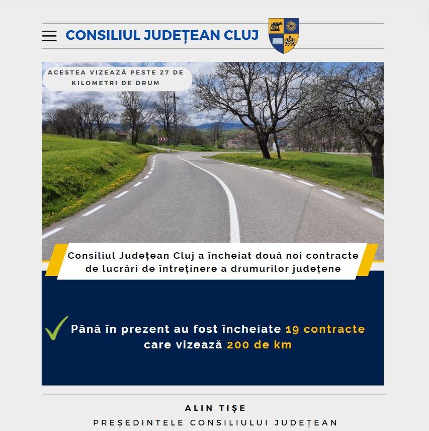 CJ Cluj a încheiat două noi contracte de lucrări de întreținere a drumurilor județene.