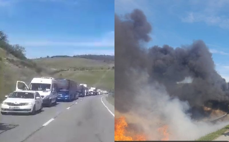 INCENDIU puternic de stufăriș pe centura Vâlcele-Apahida. Coloană de mașini pe mai mulți kilometri