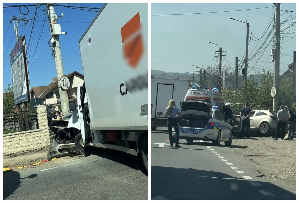 ACCIDENT în Cluj! Șoferul unei firme de curierat a făcut PRAF un autoturism