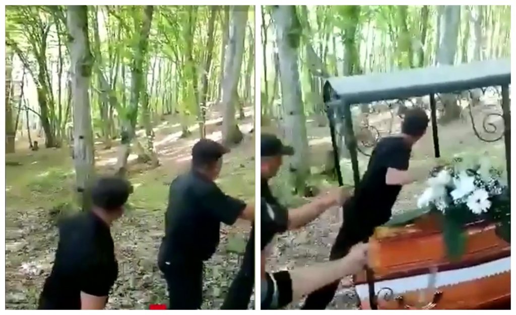 "Vizită" neașteptată la o înmormântare. Cortegiul funerar, fugărit de un URS