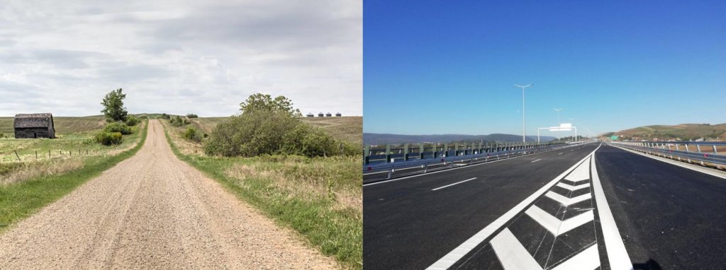 România pe drumuri: Kilometri de drumuri pietruite şi de pământ vs autostrăzi și drumuri expres