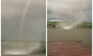 Imagini spectaculoase în Cluj. O "tornadă" s-a format deasupra Lacului Mărtinești
