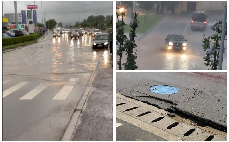 PRĂPĂD în Cluj-Napoca după ruperea de nori! Străzi inundate și copaci căzuți pe drum / "Capacele de la canal au sărit"