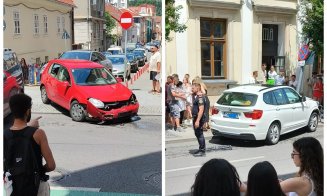 Două mașini, făcute praf în urma unui accident în centrul Clujului