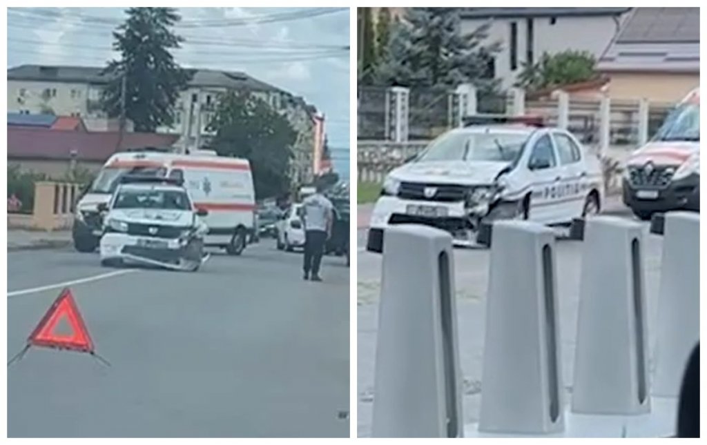 Cluj: Coliziune între o mașină de poliție și un autoturism