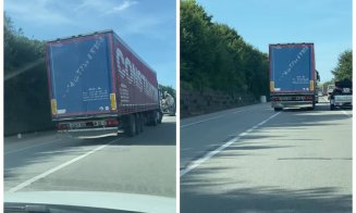 Depășire pe linie continuă pe un drum din Cluj: Un TIR și o autobetonieră au pus în pericol traficul / "I-a băgat pe toți în parapeți"