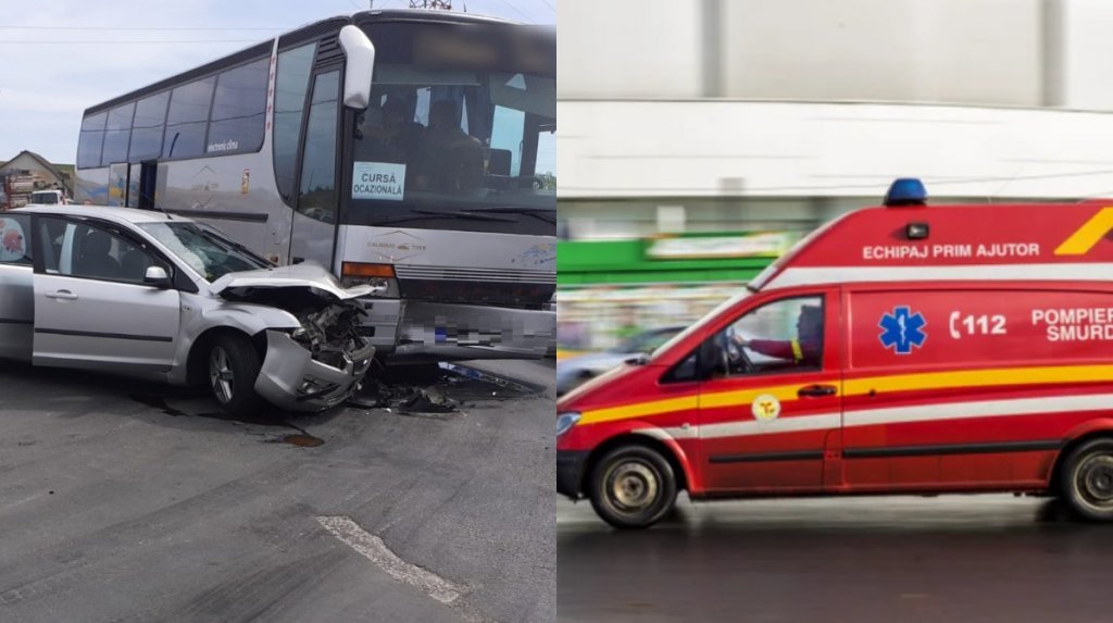 Cum s-a produs accidentul dintre un autocar plin cu elevi și o mașină la ieșire din Turda. O minoră și o femeie, transportate la spital