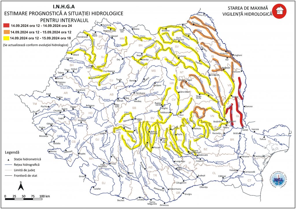 Hidrologii au emis noi atenţionări de viituri și inundații! Zonele cu Cod Roșu, Portocaliu și Galben/ Vizat și Clujul