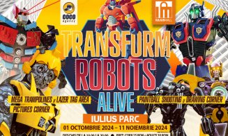 Expoziția „Transform Robots Alive" aduce 14 roboți gigant în Iulius Parc, dar și jocuri de laser tag, mega trambuline, paintball și alte surprize